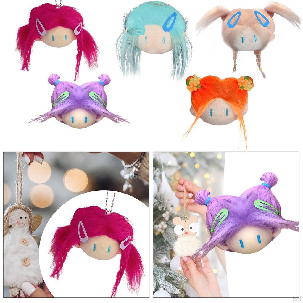 Adorable Doll Head Keychain Plush Toy for Children's Backpack