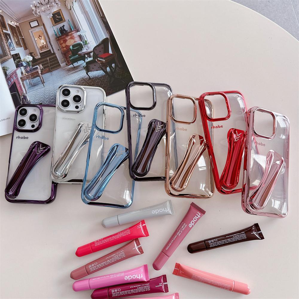 New Plating Clear INS Lipstick Phone Case For iPhone 16 15 14 13 12 11 Pro Max Plus Portable Lip Gloss Holder Hot Soft Cover