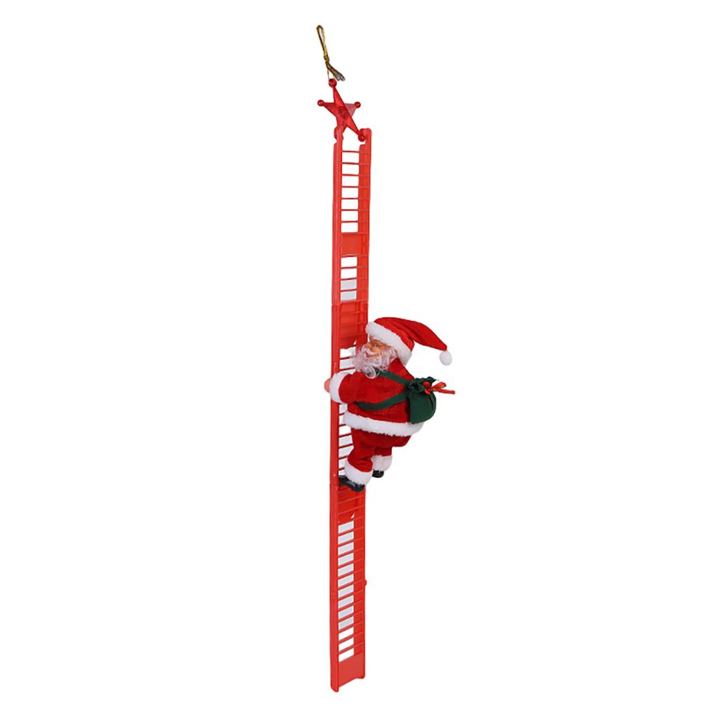 Climbing Ladder Santa Ornament With Music Battery Powered Climbing Up Down Moving Figure Christmas Decoration For Party Home Wall Tree