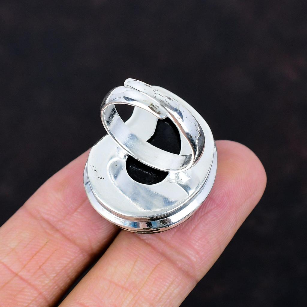 Sky Shade Ammonite Fossil Ring Handmade Ring Genuine Gemstone Jewelry 925 Sterling Silver Ring Adjustable Ring Wedding Gifts Statement Ring