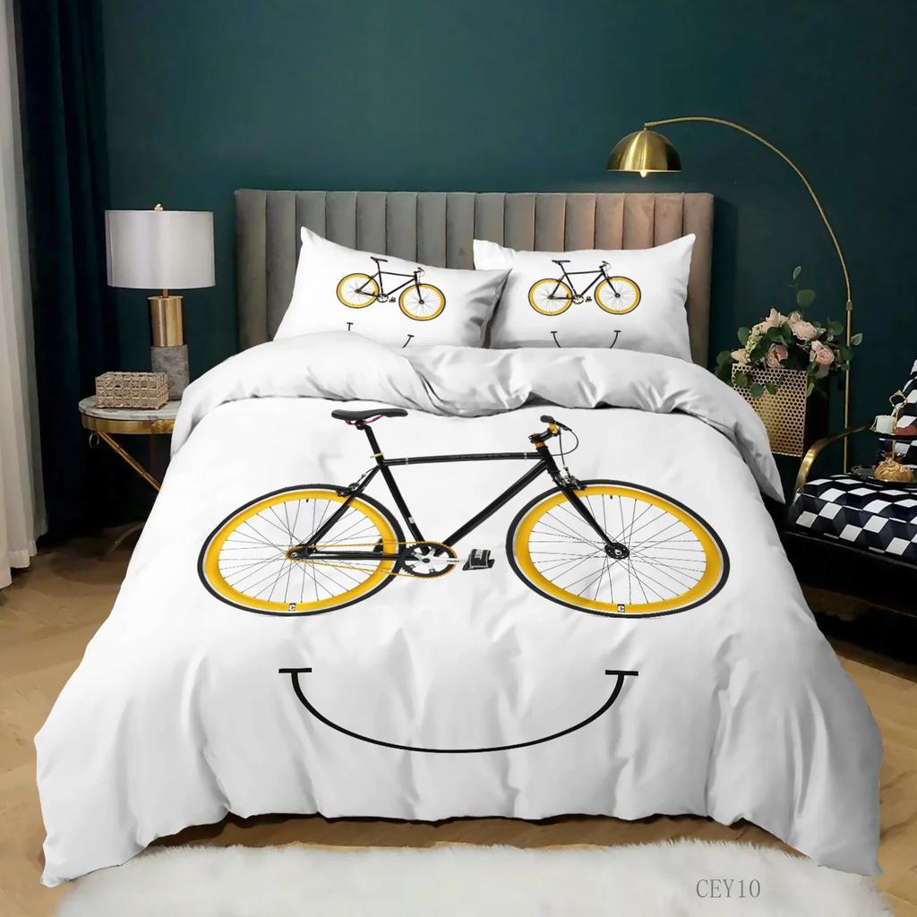 Bicycle Duvet Cover CollectionBike Sketch Artwork Decorative 3 Piece Bedding Collection With 2 Pillow ShamsQueen King Size With Quilt Cover