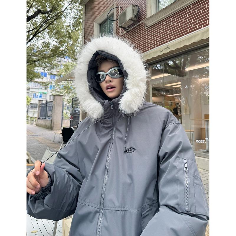 Autumn and Winter New Letter Embroidered Zipper Warm Thickened Large Fur Collar Jacket Cotton Jacket