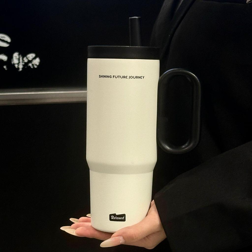 316 Stainless Steel Insulated Water Cup with Straw, Large Capacity, Handle, Portable Tea Container for Outdoor/Car Use