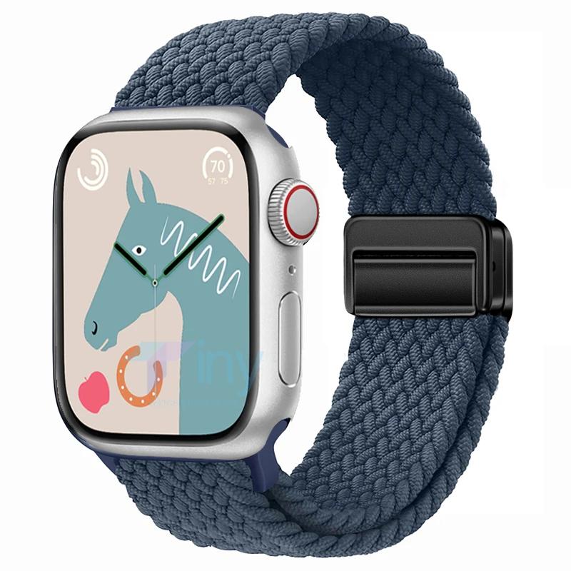 Braided Band for Apple Watch Strap 44mm 40mm 45mm 46mm 49mm 41 42 38 Magnetic Nylon Bracelet iWatch Series Se 7 6 8 9 10 Ultra 2