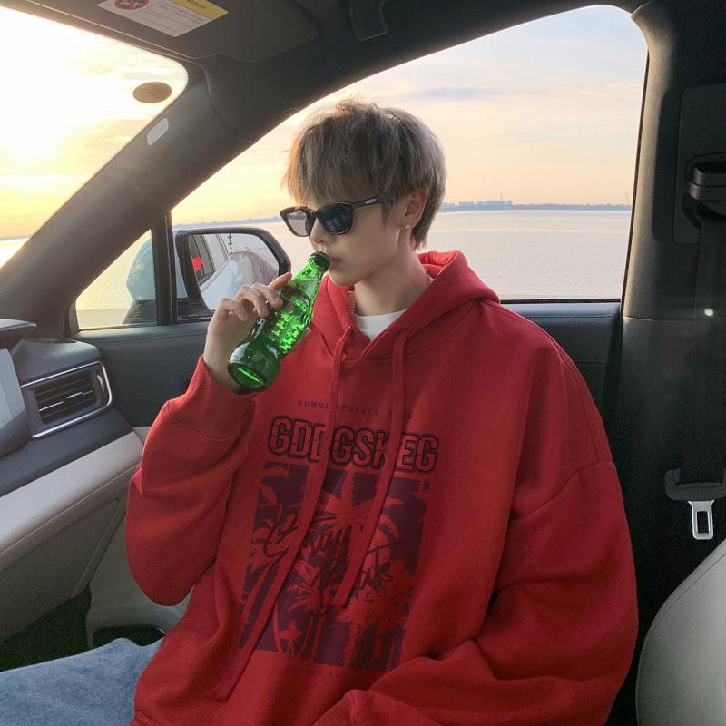 Hooded Sweater Men's Autumn Trend Brand American Retro Trend Printing Loose Long-sleeved Teen Jacket