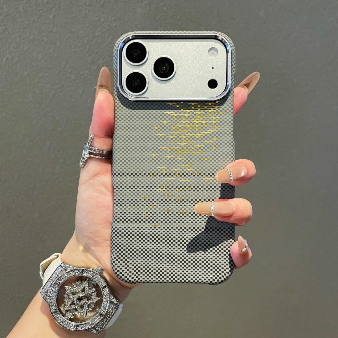 

Магнитный чехол для телефона с текстурой карбона и кевлара для iPhone 17 Air 16 15 14 Pro Max Металлическая рамка камеры Жесткая пластиковая крышка iPhone17