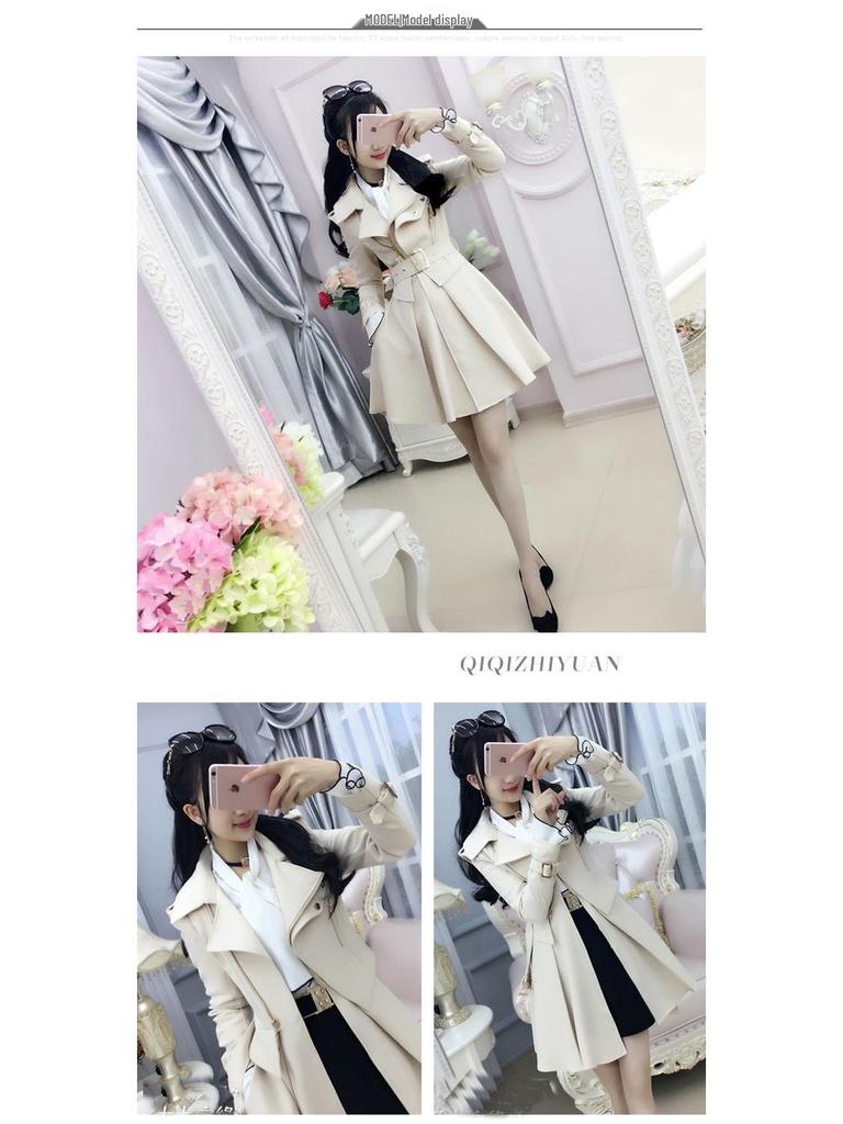 Women's Beige Fleece-Lined Trench Coat: British & Korean Style, Thickened, Long-Sleeved, Mid-Length, Autumn/Winter Warm & Stylish.