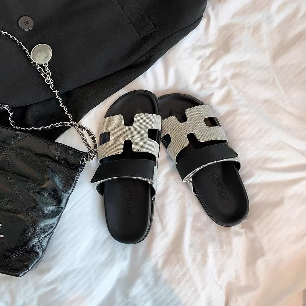 [sheii Su Yinyin] Super zweiter Onkel~ Leder Klettverschluss lässig dicksohlige H-Slipper Damen Sandalen draußen Sommer