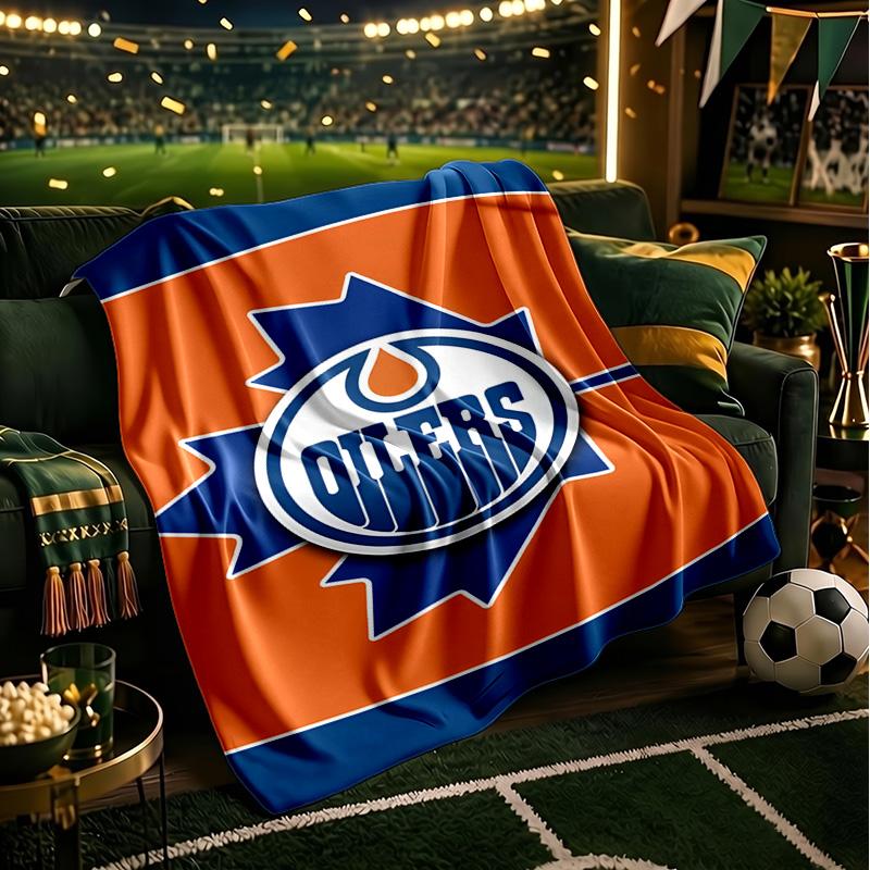Energetic Oilers Team Spirit Throws Blanket Flannel Blankets Plush for Couch Bed Gifts for Men Women Travel Picnic Blanket Christmas Fan Gifts