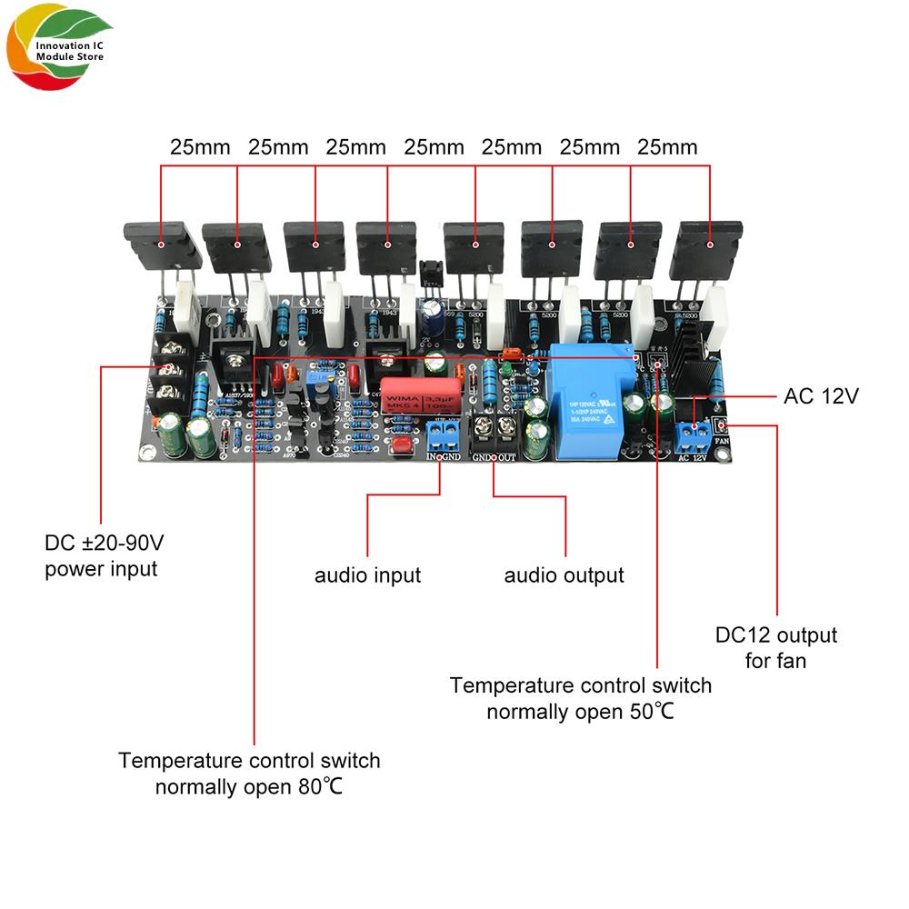 DC 20V-90V 400W Post Amplifier Board With Horn Protection Upgraded Version Of Mono Power Amplifier 1943+5200 High-Power