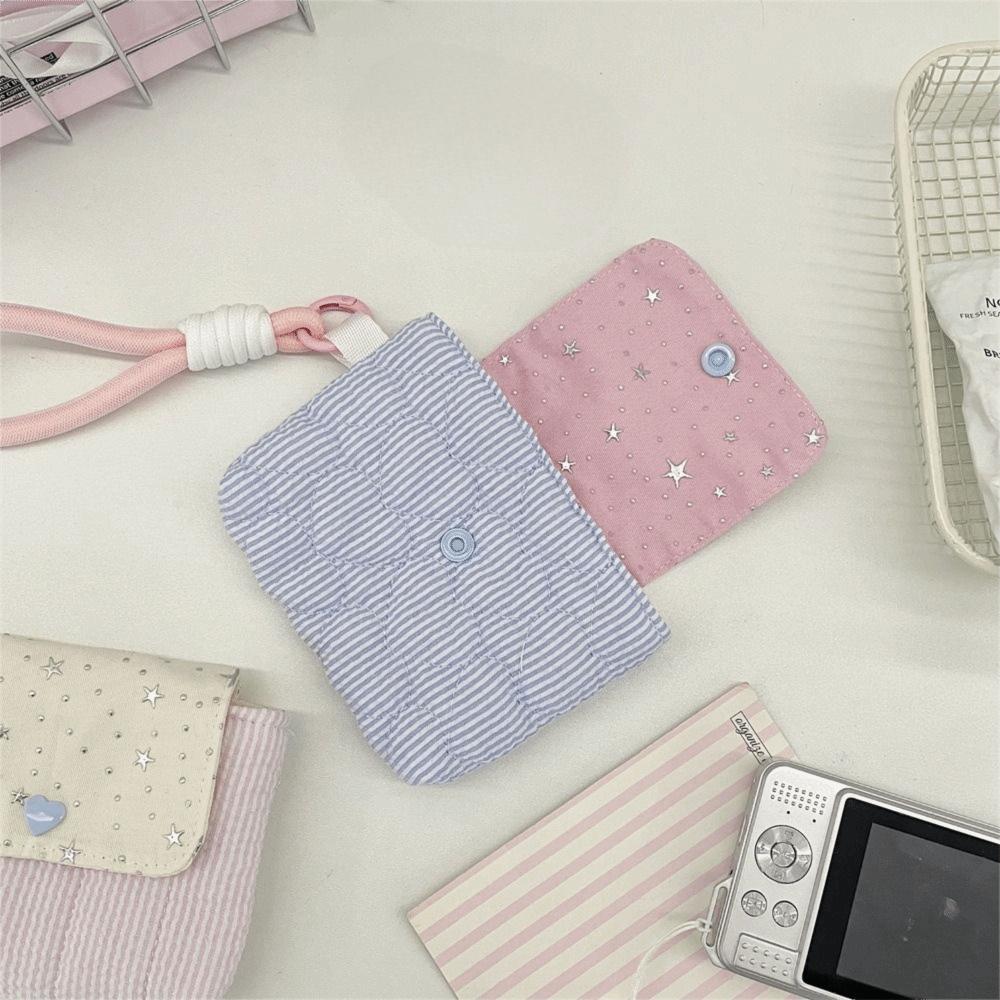 Kawaii Mini Earphone Storage Bag Stripe Snap Button CCD Camera Storage Bag Star Card Key Purse For Women Girls