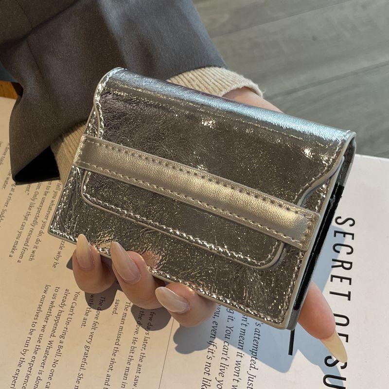 Кожаная женская сумка для карт, большая вместимость, множество отделений для карт, однотонная мини-обложка для карт, новый модный и простой держатель для карт серебряный