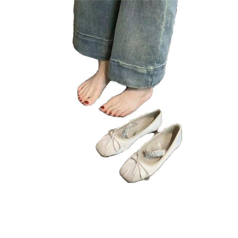 French temperament rhinestone single shoes girl 2025 spring new sweet and elegant fairy with skirt flat ballet shoes