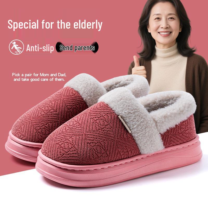 2025 Plus Size Non-slip Plush Wool Slippers for Elderly: Cozy Cotton Indoor Footwear for Autumn and Winter