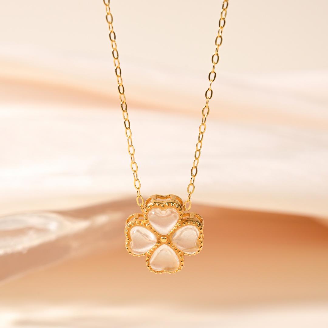 Natural Tourmaline S925 Sterling Silver Heart Clover Pendant Necklace for Women 925 Silver