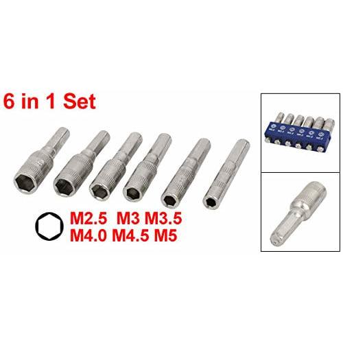 uxcell Adapter Drill Bit Hex Socket Nut Driver M2.5 M3 M3.5 M4.0 M4.5 M5 6-Piece Set