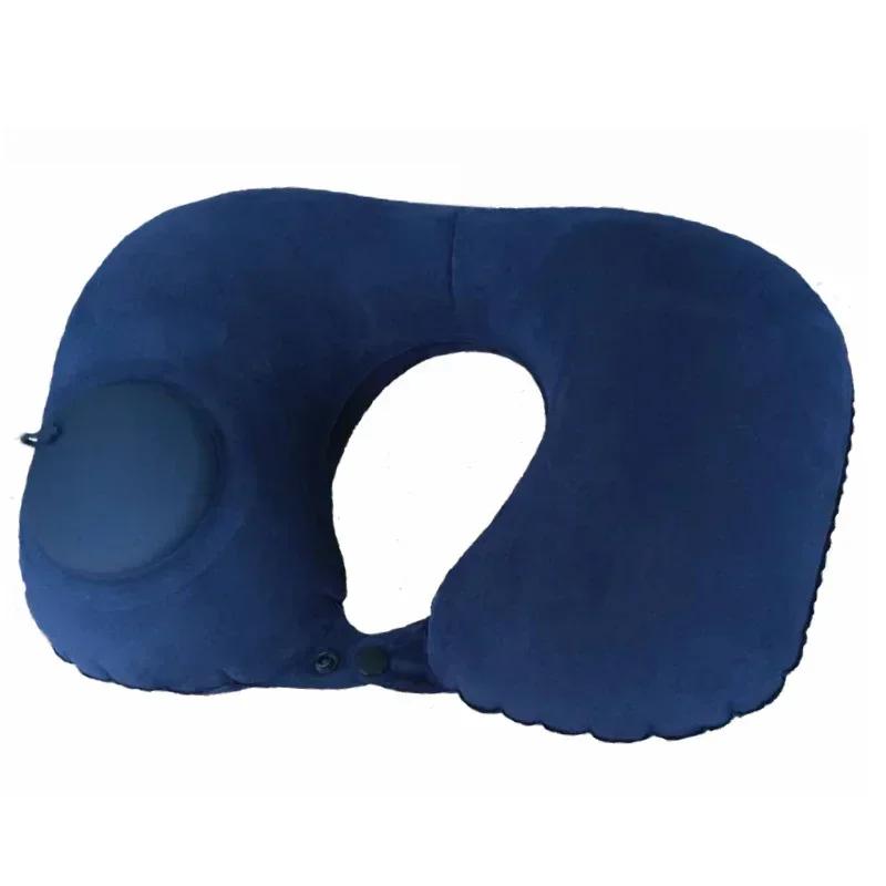 Flocking Inflatable Portable Neck Pillow That Can Be Stored And Self Filled Suitable For Outdoor Travel Business Trips Camping