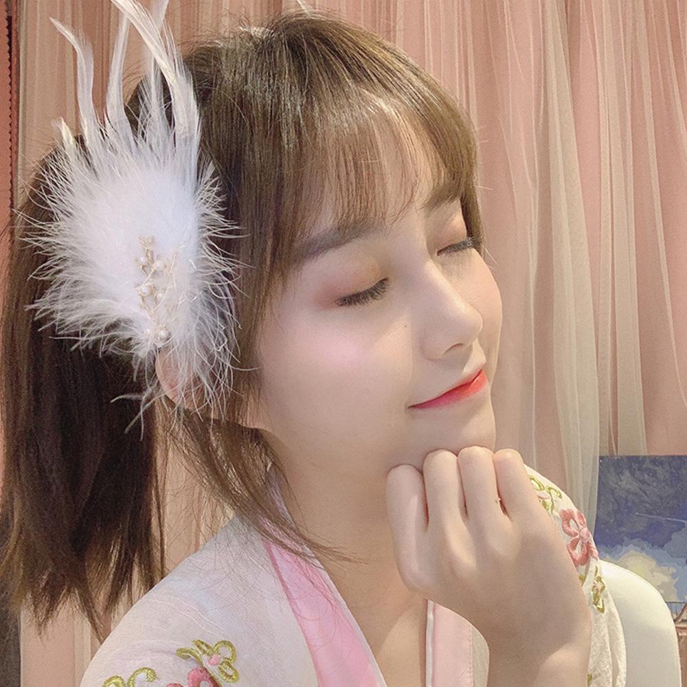 New Barrette Girls Pearl Cute Big Headwear Hair Clips Hairpins Feather