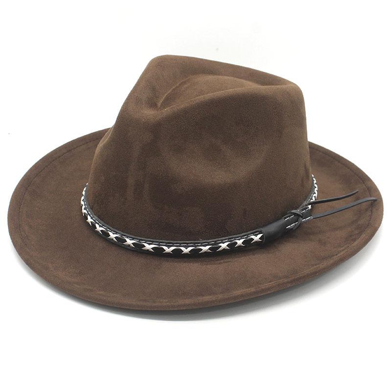 Suede Cowboy Hat Fashion Water Drop Top Western Curl Brim Adult Hat Big Brim Top Hat