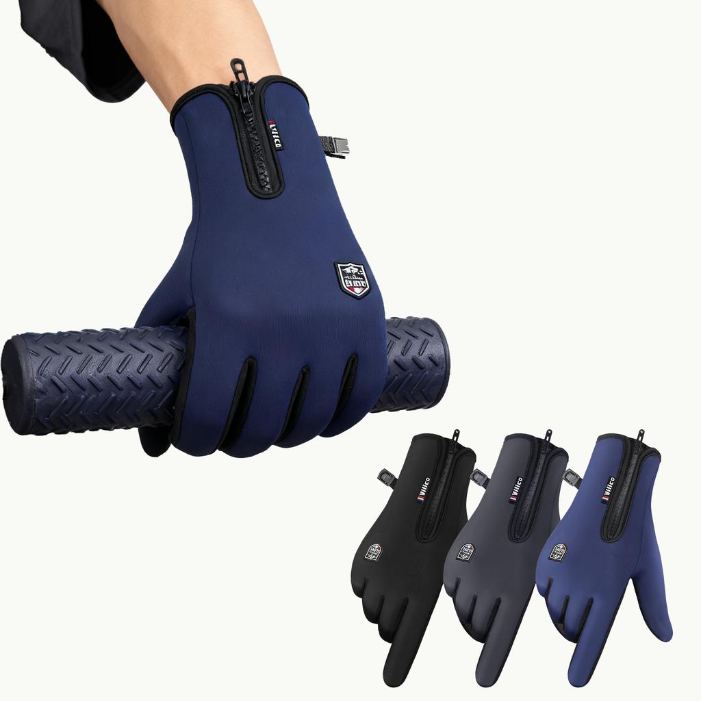 Men Winter Thermal Gloves Windproof Waterproof Fleece Lined for Cycling Running Skiing Cold Resistance Outdoor Sports