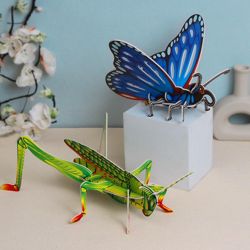 Tarjetas de Papel Hechas a Mano DIY para Niños Rompecabezas 3D Insectos de Dibujos Animados Reconocimiento Mariposa Abeja Juguetes de Aprendizaje Temprano