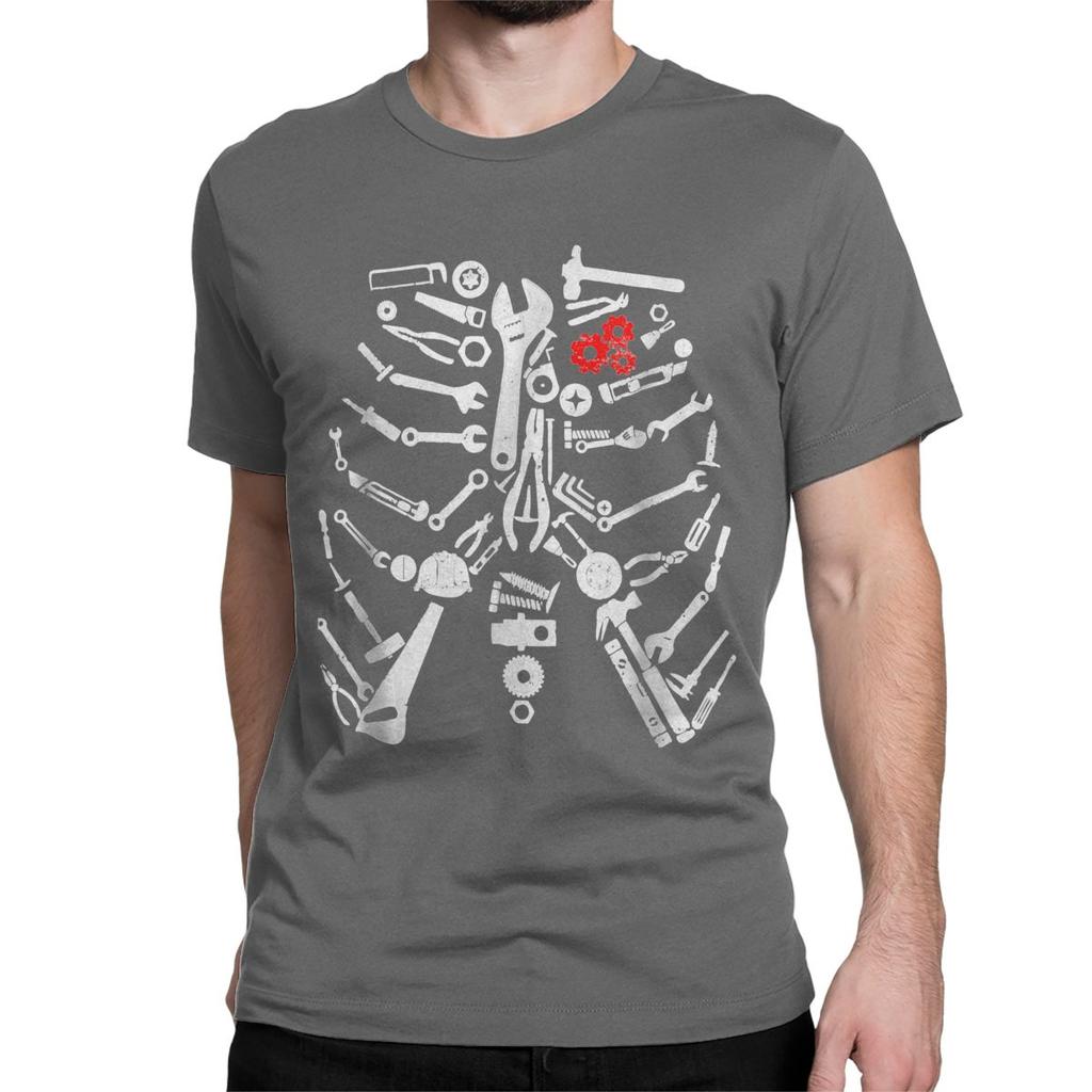 Men Women T-Shirts Mechanic Skeleton Craftsman Funny 100% Cotton Tee Shirt Short Sleeve Tools T Shirts Round Neck Tops Unique
