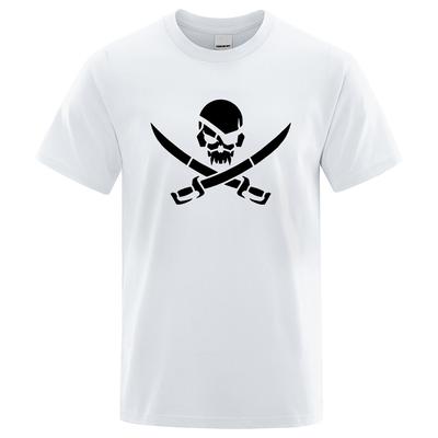 Magliette con stampa divertente logo teschio pirata unisex da donna larghe traspiranti estive 100% cotone oversize casual
