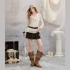 UNIFREE Slim-Fit Cowl Neck Ruffle Tee with Belt