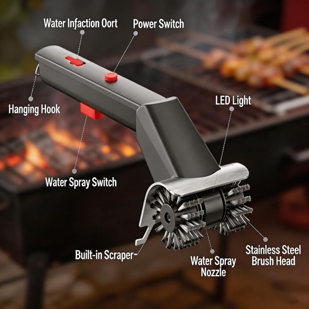 Electric Grill Brush, Cordless Rechargeable Barbecue Grill Cleaner, Home Automatic Grill Cleaner, BBQ Brush for Grill Efficient Cleaning, 2-Speed