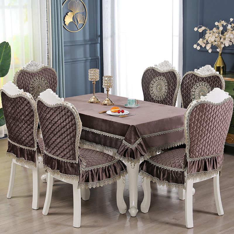 Toalha de Mesa de Flanela de Luxo Renda Quadrada Toalha de Mesa Bordada Capa de Cadeira Almofada de Cadeira de Jantar Para Sala de Estar Toalha de Mesa de Café