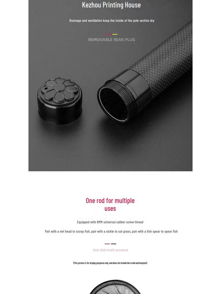 Adjustable Carbon Fiber Landing Net Pole with Screen Support