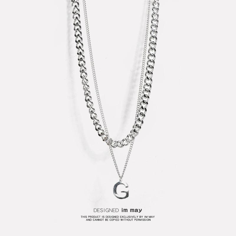 Titanium Steel Personalized Letter "W" Necklace - Double-layered and Layered with Sweater Chains. Stylish, Simple, Hip-hop, Cuban Style.