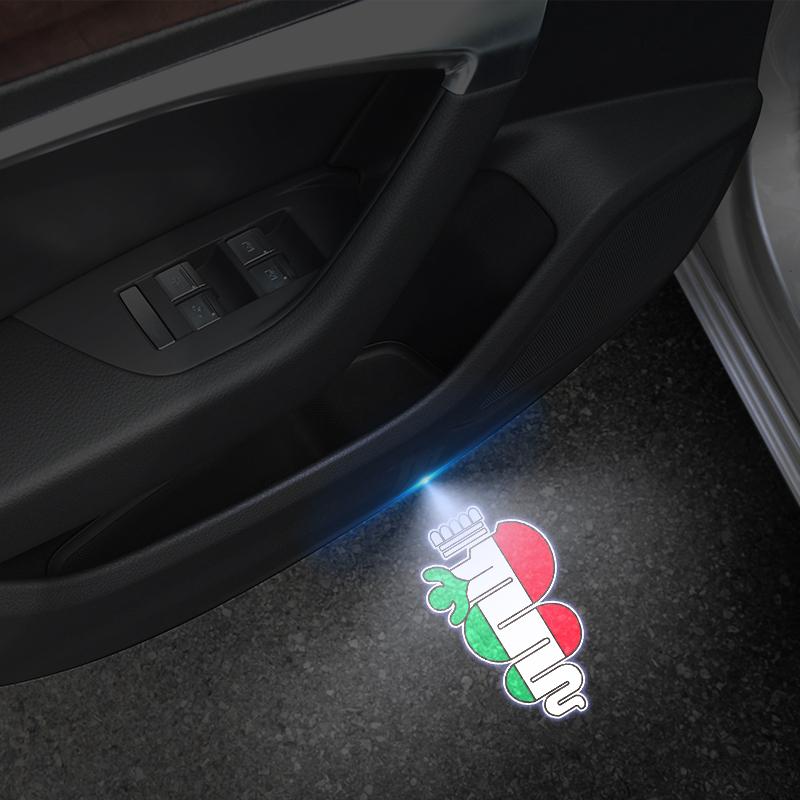 2pcs Car LED Logo Projector Light Welcome Light for Alfa Romeo 147 156 166 159 Giulietta Giulia Mito Stelvio Brera Accessories zl7