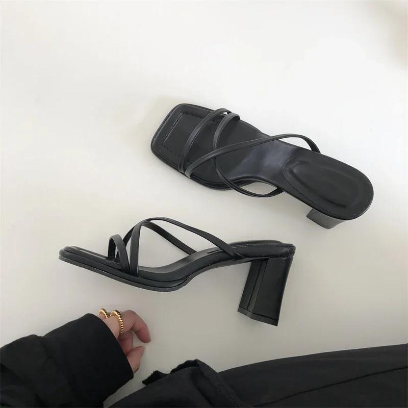 

Летние женские тапочки Serpentine, модные элегантные узкие сланцы, туфли для дам, вечерние платья для улицы, сандалии на высоком каблуке 36 чёрный