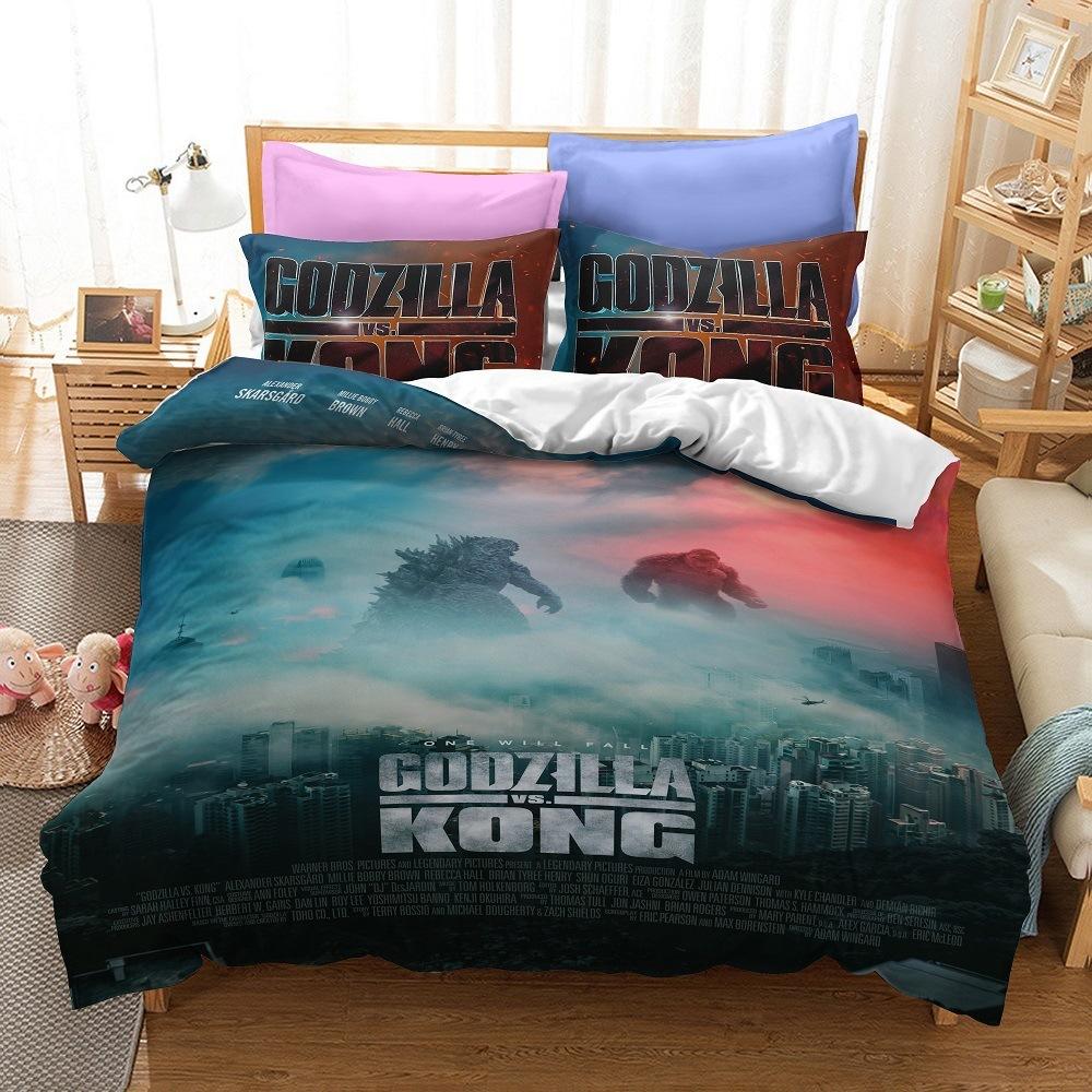 3D Printen Monsters G-Godzillas Beddengoed SetVS KingKongs Dekbedovertrek Set met Kussensloop 2/3 delig Dekbedovertrekken Twin Queen Enkel