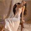 Sexy Lace Perspective Long Satin Suspender Nightdress Home Clothes Fun Suit
