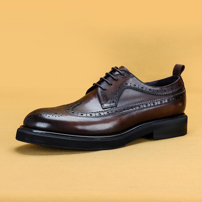 

Зимние бархатные мужские кожаные туфли Brock с большой головкой, деловые, повседневные, теплые, кожаные туфли на платформе 44 темно-коричневого