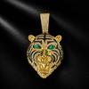 Hip Hop Style Alloy Tiger Pendant With Green Gemstone Eyes Rhinestone Accents Men