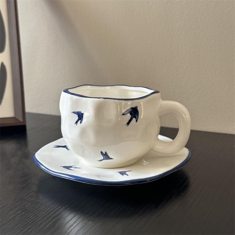 Japanese Retro Style, Ceramic Coffee Cups and Plates, Hand-painted Irregular Cups and Plates, High-value Dessert Cups and Plates
