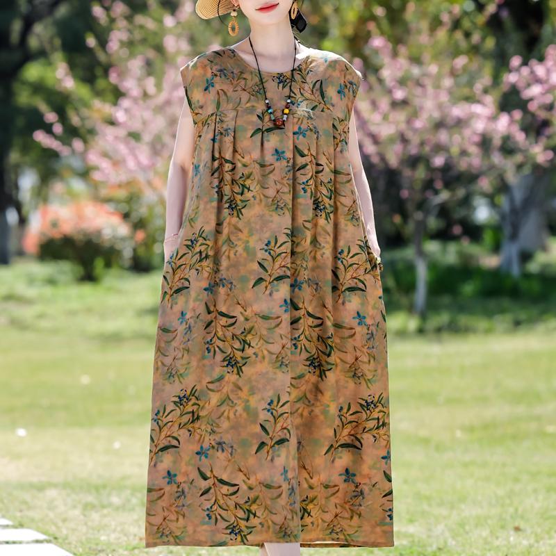 Plus Size Elegant Women's Summer Dress Casual Loose Long Dress Female Vintage Clothes