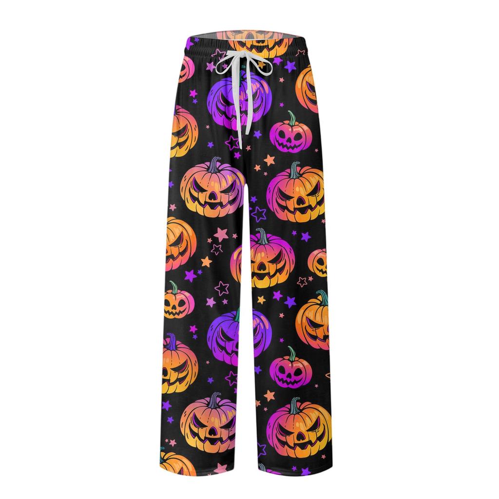 Men's Knitted Halloween Print Pocket Casual Pants Pajama Pants