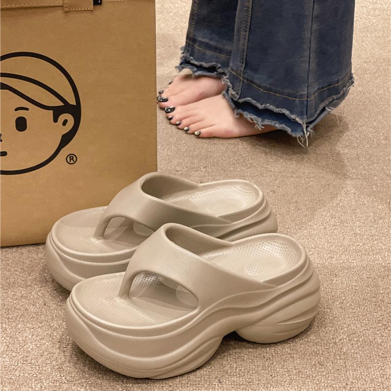 High-heeled eva slippers new summer outer wear thick bottom heightening one-word drag non-slip wear-resistant breathable cool slippers