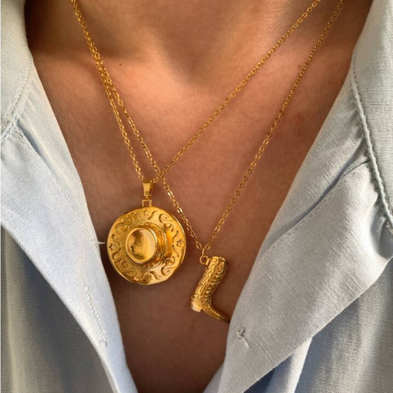 Stainless Steel Cowboy Hat Boots Necklace Furnace Vacuum Plating 18K Gold Color Retention