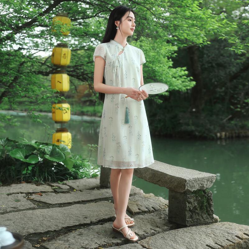 Sancai 'Green Shade' New Chinese Style Midi Dress