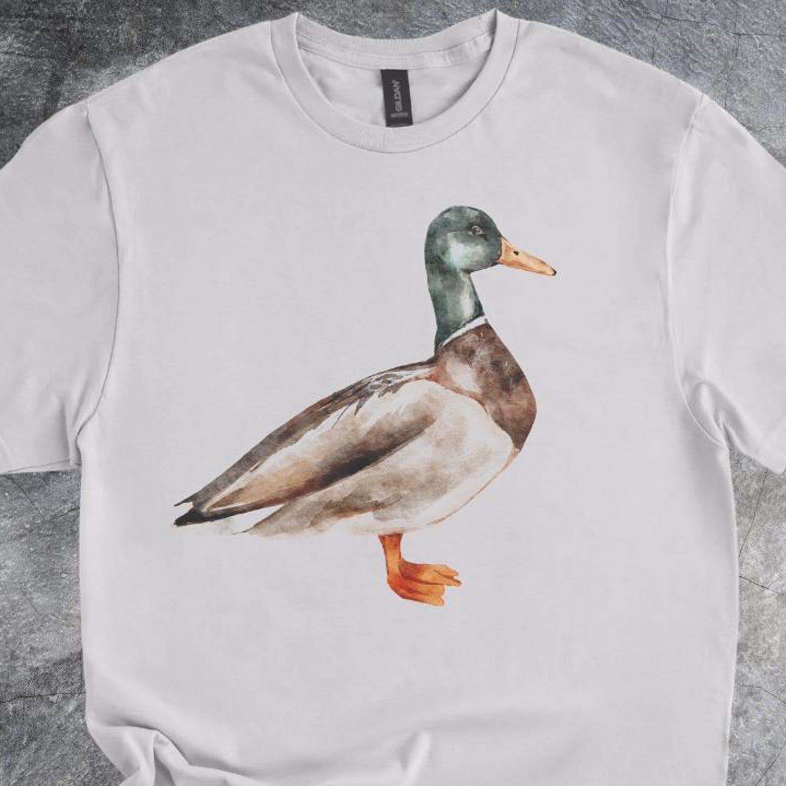 Duck Shirt Watercolor Bird Illustration Tshirt Cotton Crewneck Tee Light Gray 160