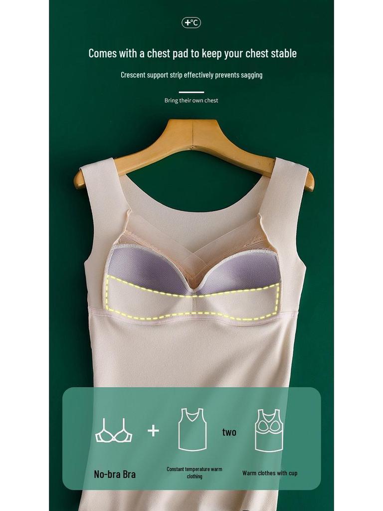 German Velvet Warm Vest with Lace Base Layer and Chest Pad - Plus Size Seamless Self-Heating Bra for Autumn and Winter