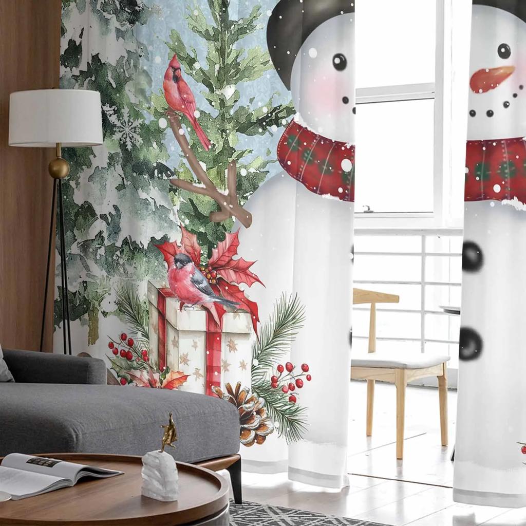 Christmas Snowman Tree Gift Snowflake Mockingbird Sheer Curtains Bedroom Decoration Window Curtain Kitchen Tulle Voile Curtains