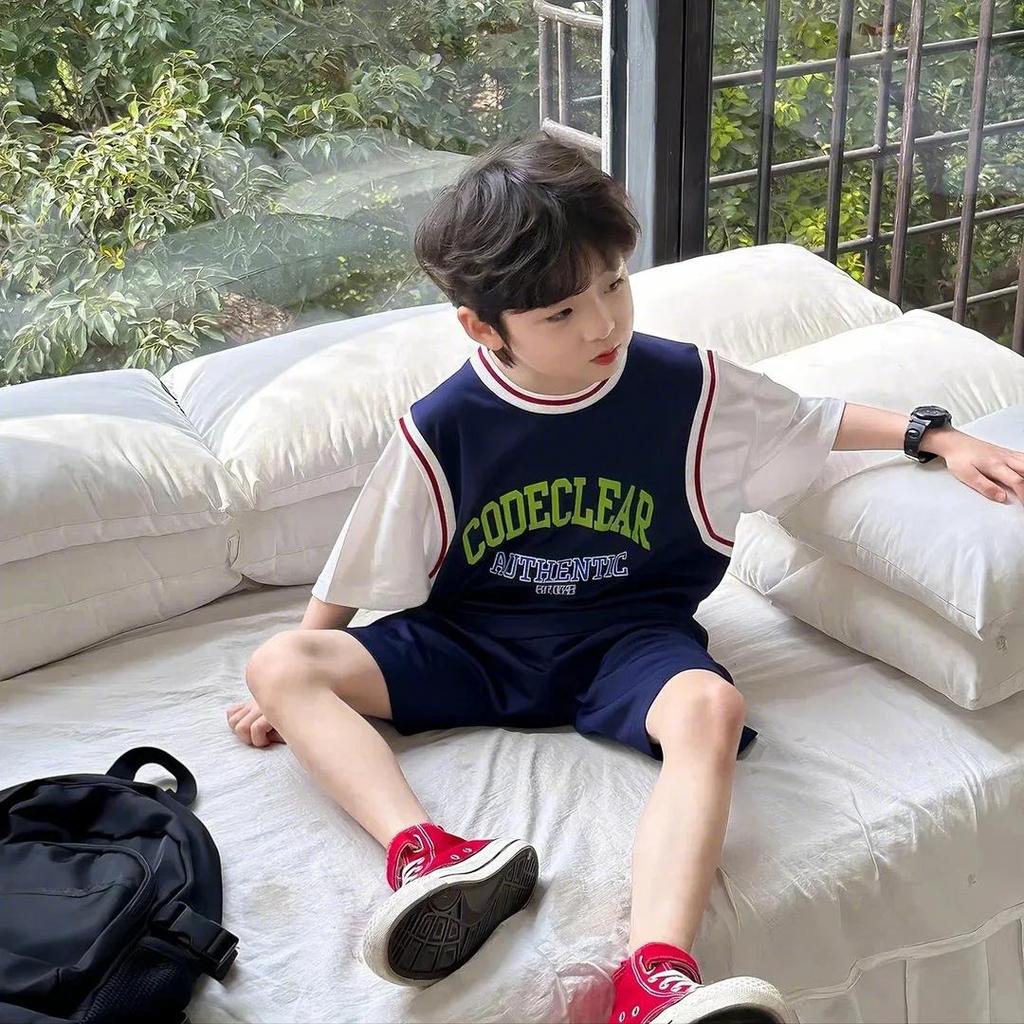 2025 Boys' Quick-Dry Summer Basketball Set - Short-Sleeve, Fake Two-Piece Design