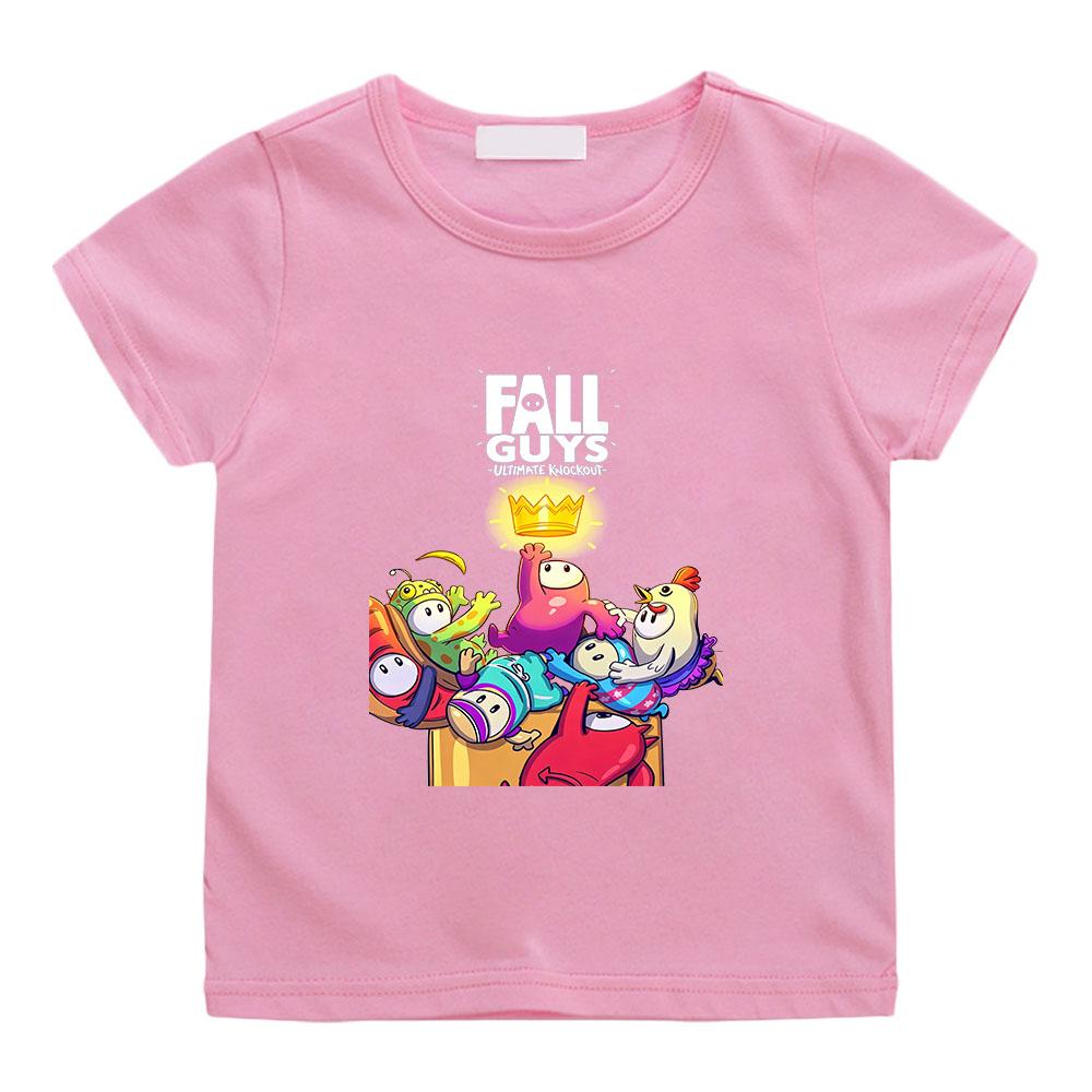 Gioco Fall Guys 2-12 Anni Bambini T-shirt in Puro Cotone Ragazzi Ragazze Stampa Cartone Animato Carina Manica Corta Girocollo Casual Estiva Top per Bambini