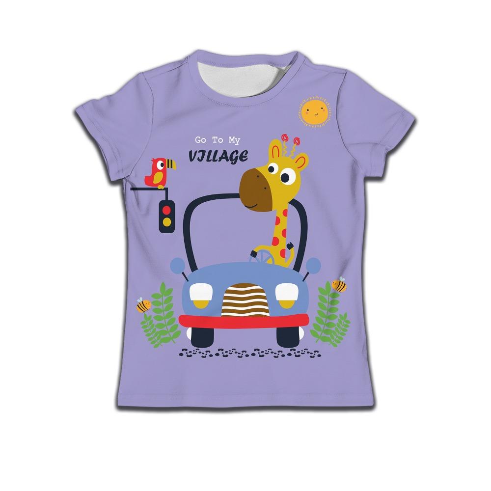 Boys and children's short sleeved T-shirt, girls' dinosaur paradise pattern shirt, girls' project cartoon blue baby boy clothing